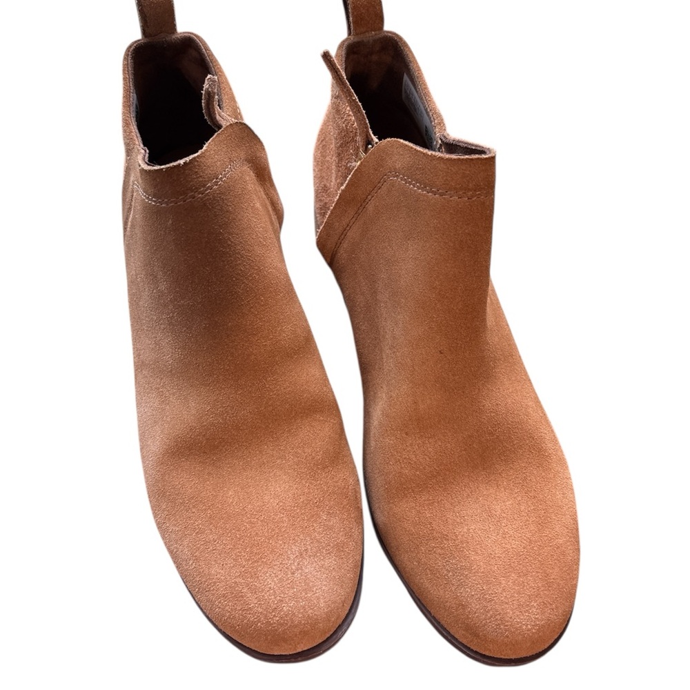 Toms Boots Womens US 7  Ankle Booties Brown Suede Side Zip block heel